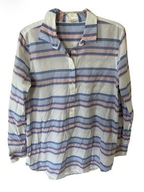 J Crew Popover Striped Shirt in Blue and Cream size M 100% cotton